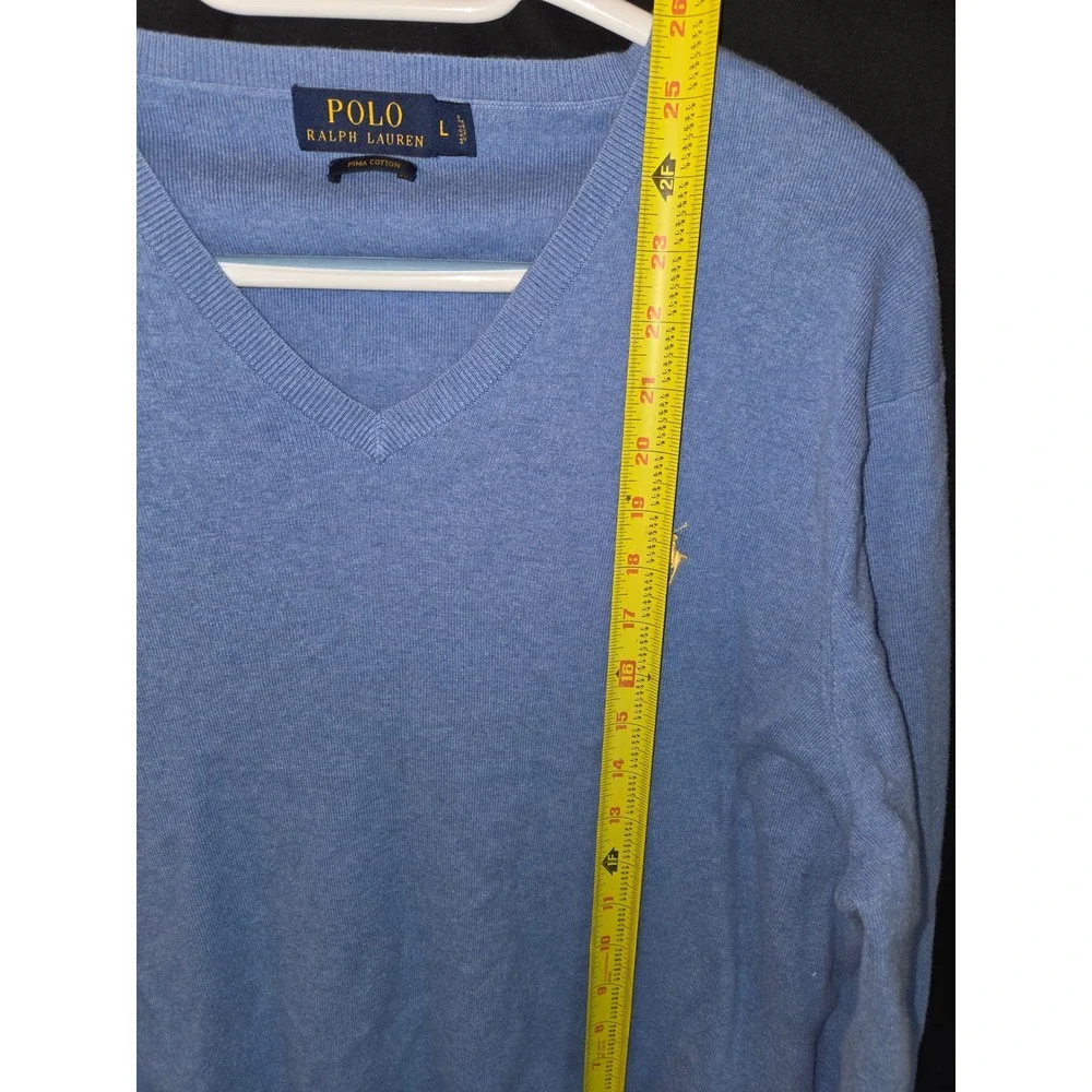 Polo Ralph Lauren Mens Pima‎ Cotton V-Neck Sweater Light Blue Large